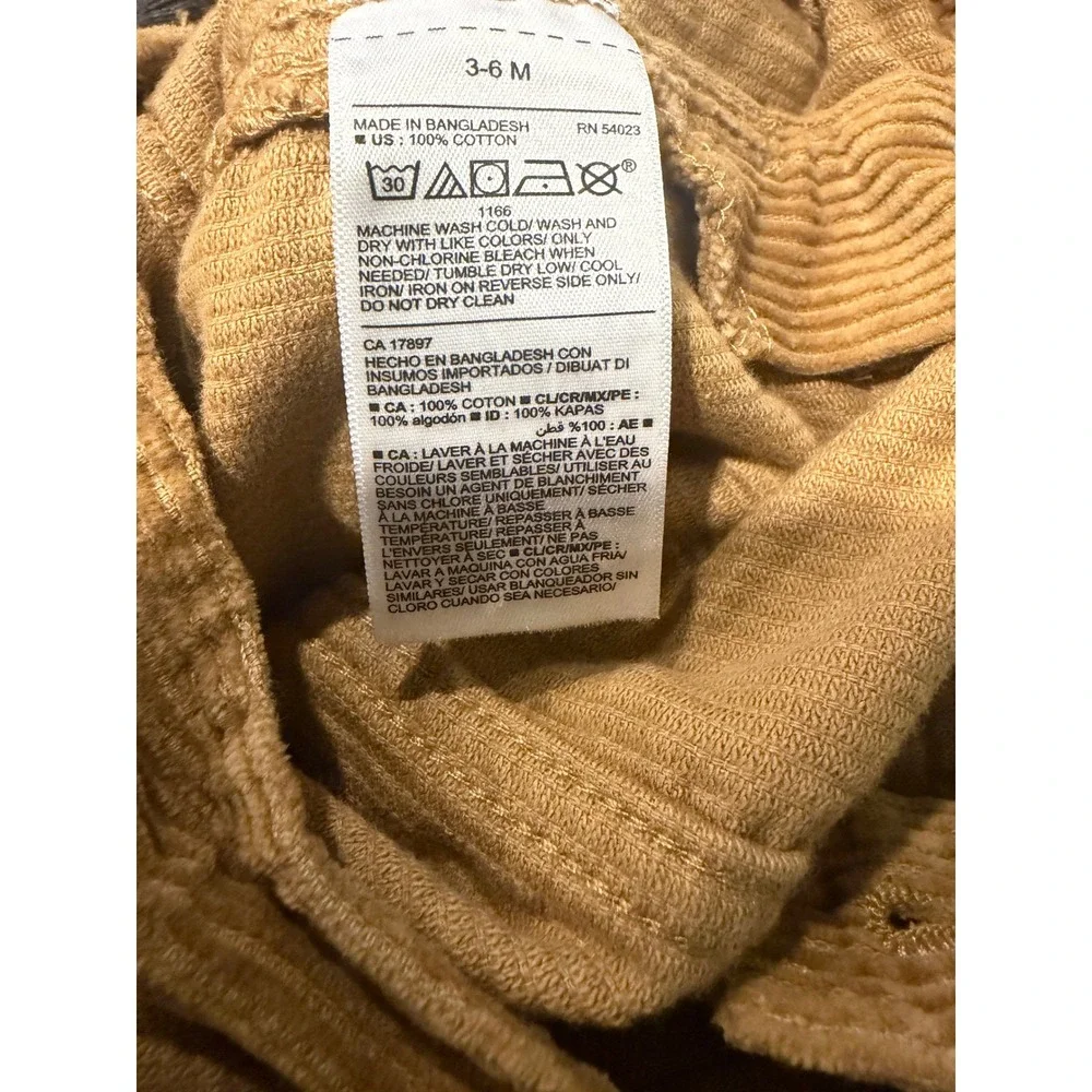 Old Navy Baby Mustard Corduroy Overalls 3-6 Months Cotton Bib Overalls